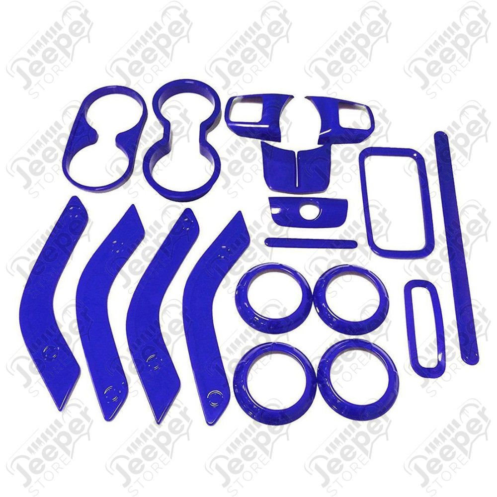 Kit d'enjoliveurs de tableau de bord et portes (18 pièces) (couleur: bleu) pour Jeep Wrangler JK
