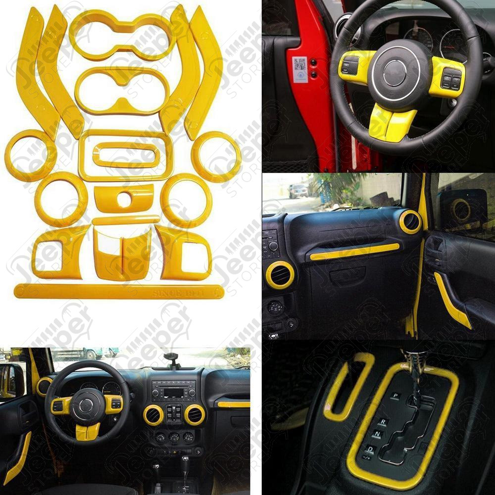 Kit d'enjoliveurs de tableau de bord et portes (18 pièces) (couleur: jaune) pour Jeep Wrangler JK