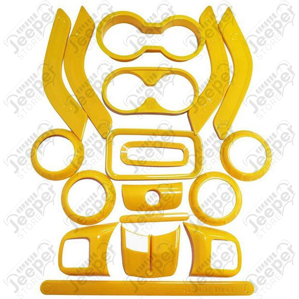 Kit d'enjoliveurs de tableau de bord et portes (18 pièces) (couleur: jaune) pour Jeep Wrangler JK
