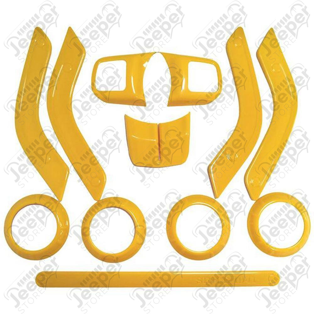 Kit d'enjoliveurs de tableau de bord et portes (18 pièces) (couleur: jaune) pour Jeep Wrangler JK