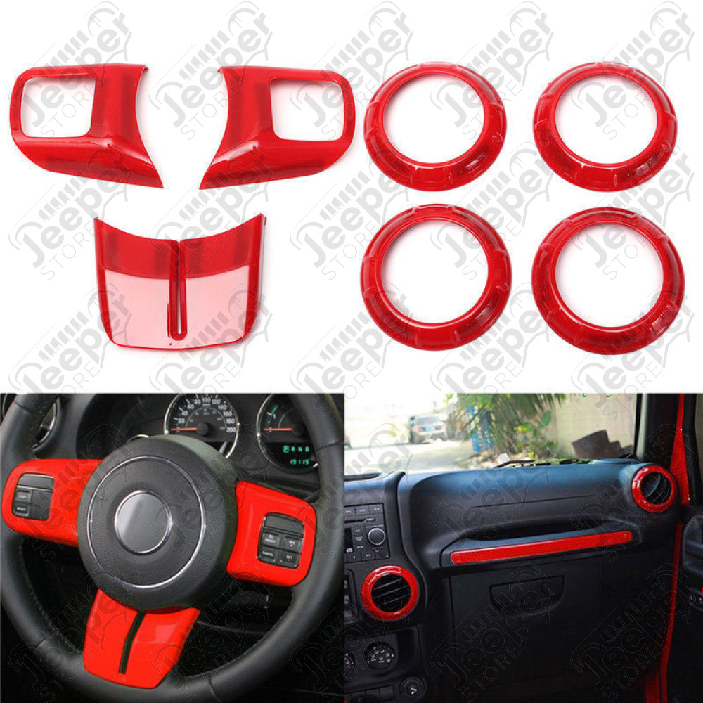 Kit d'enjoliveurs de tableau de bord et portes (18 pièces) (couleur: rouge) pour Jeep Wrangler JK