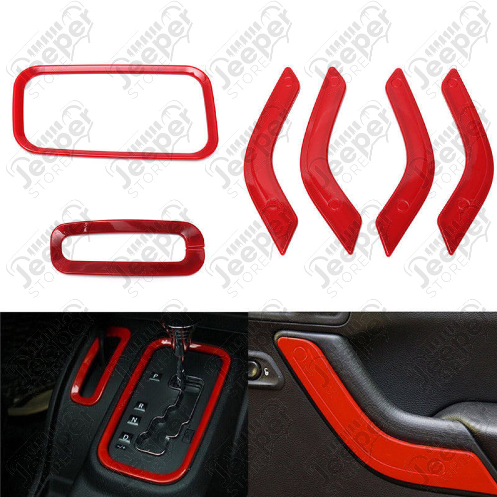 Kit d'enjoliveurs de tableau de bord et portes (18 pièces) (couleur: rouge) pour Jeep Wrangler JK