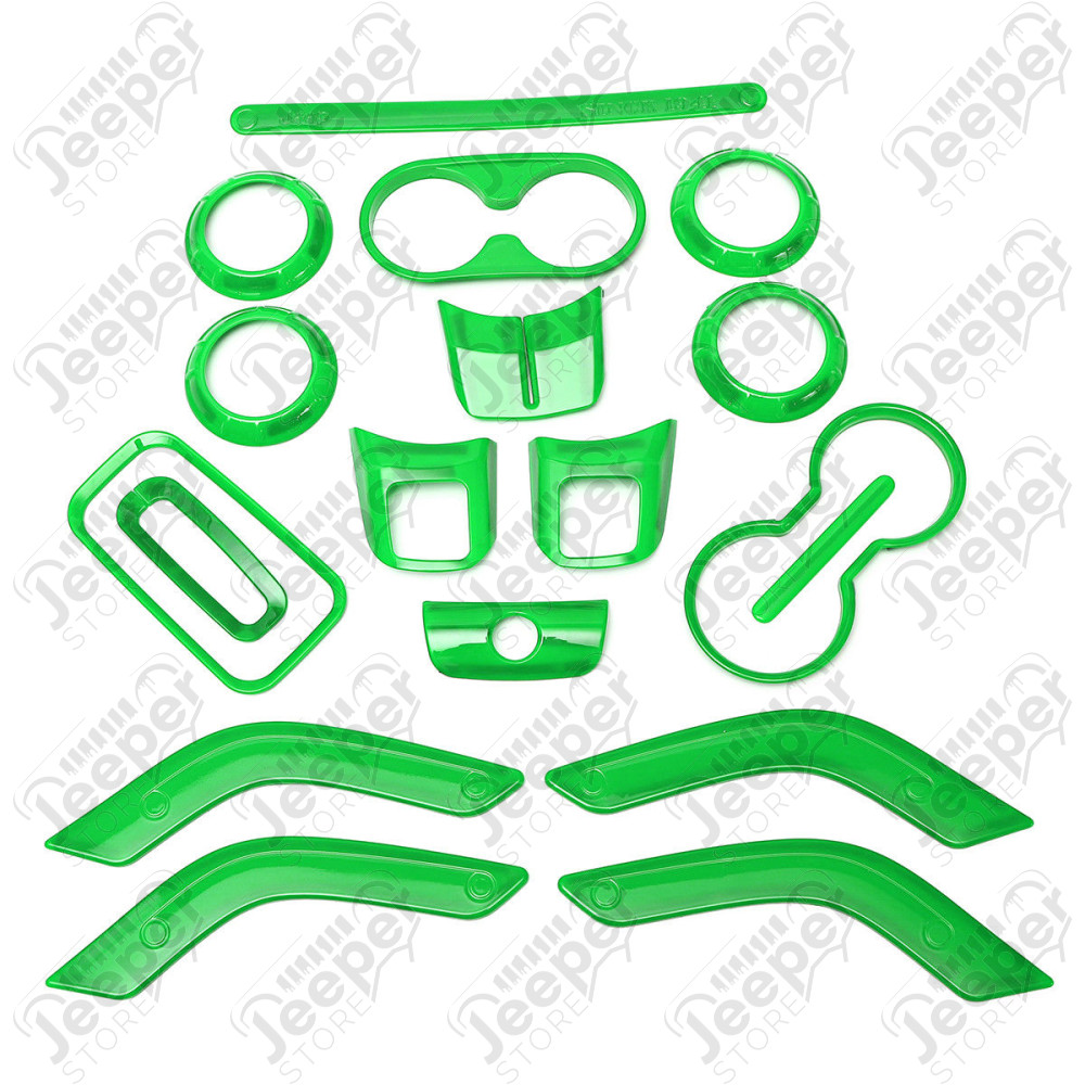 Kit d'enjoliveurs de tableau de bord et portes (18 pièces) (couleur: vert) pour Jeep Wrangler JK