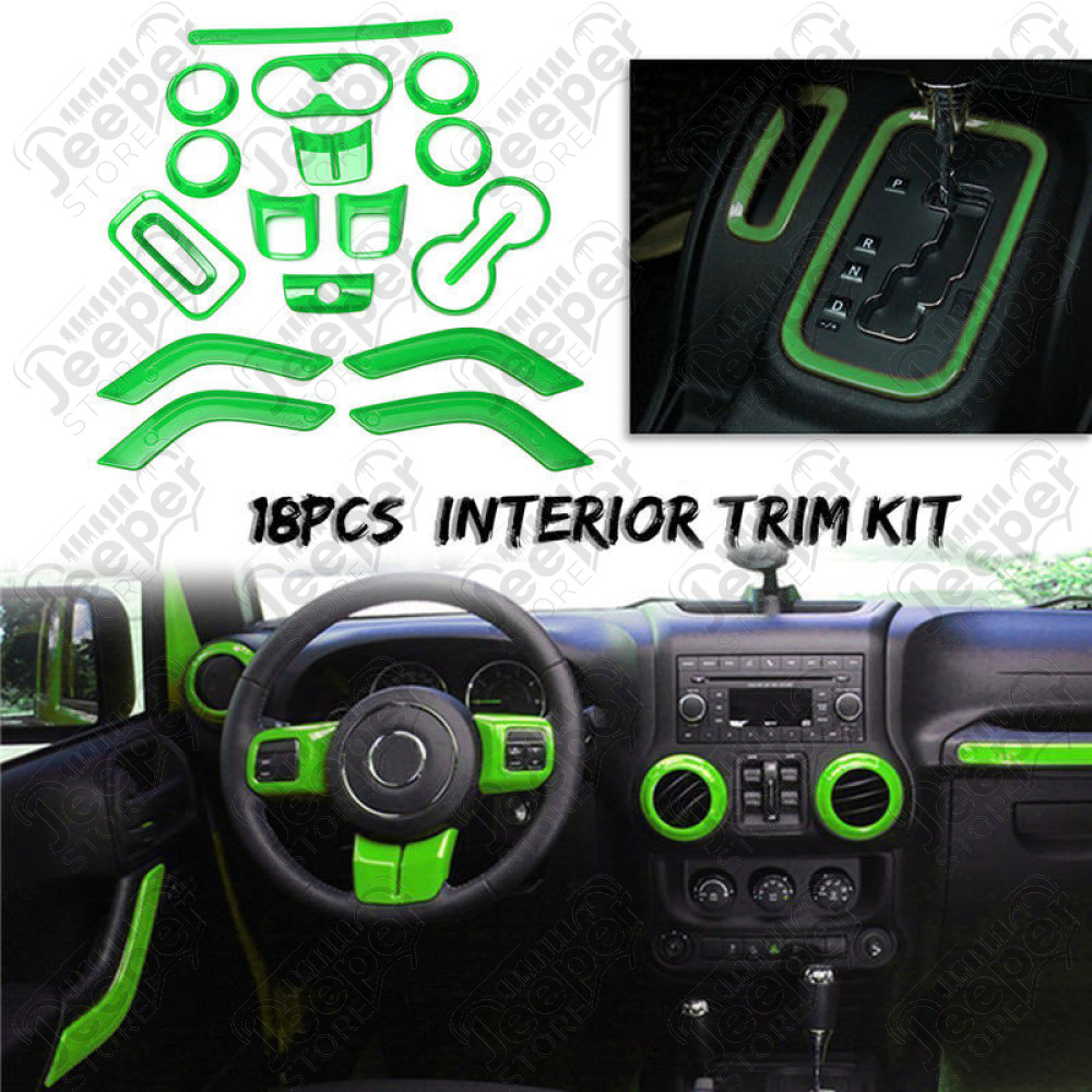 Kit d'enjoliveurs de tableau de bord et portes (18 pièces) (couleur: vert) pour Jeep Wrangler JK