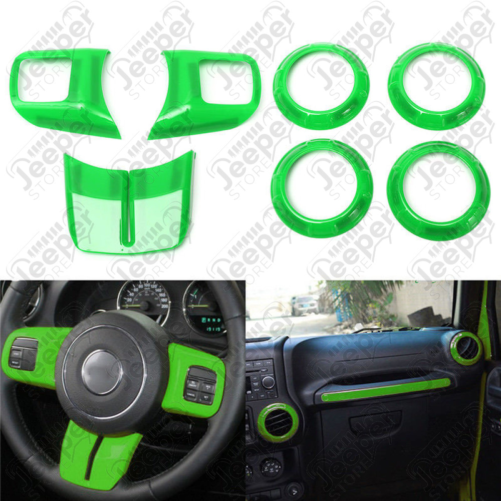 Kit d'enjoliveurs de tableau de bord et portes (18 pièces) (couleur: vert) pour Jeep Wrangler JK