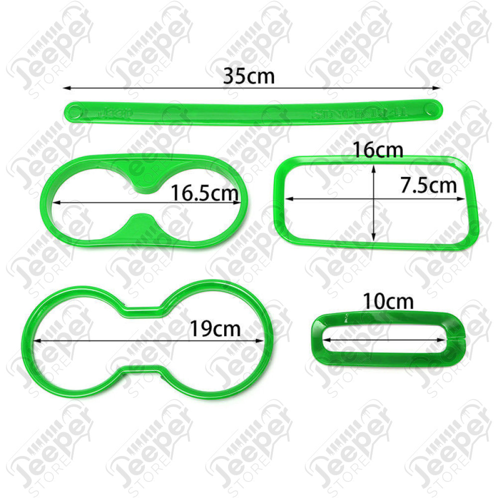Kit d'enjoliveurs de tableau de bord et portes (18 pièces) (couleur: vert) pour Jeep Wrangler JK