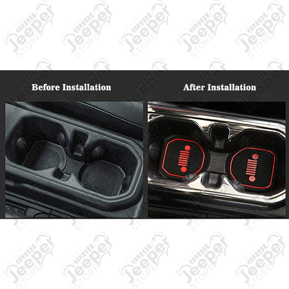 Kit tapis caoutchouc pour rangement tableau de bord avec logo Jeep couleur rouge pour Jeep Wrangler JL