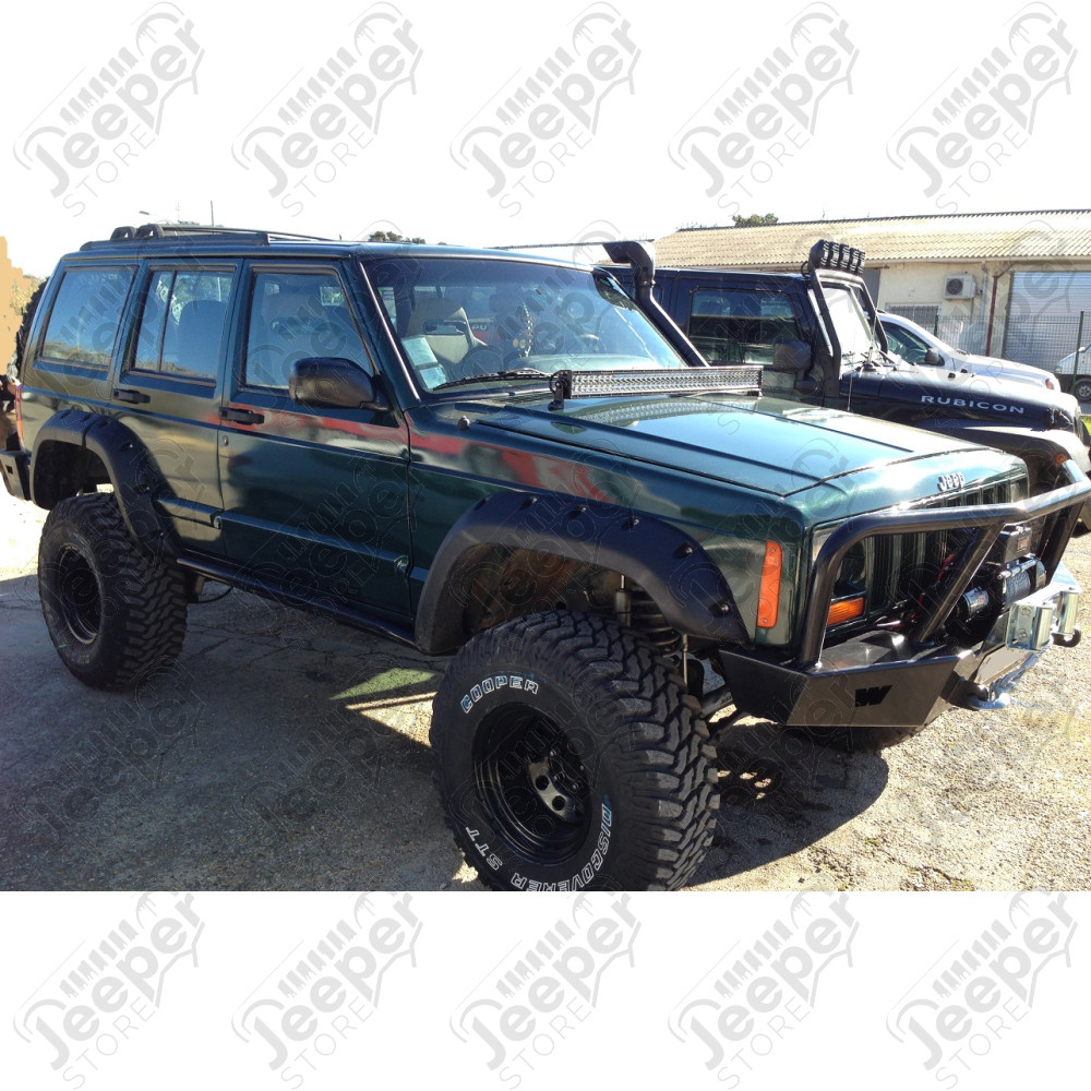 Pare chocs avant acier WARN avec porte treuil et barre protection Jeep Cherokee XJ