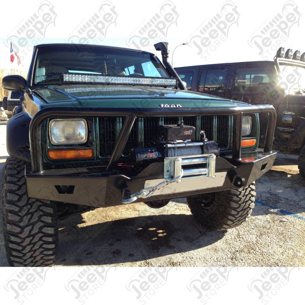 Pare chocs avant acier WARN avec porte treuil et barre protection Jeep Cherokee XJ