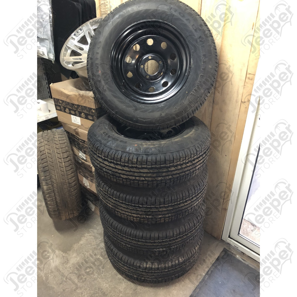 Lot de 5 roues complètes neuves (prêtes à monter) pneus Kumho Road Venture 225/75R16 et jantes Modular noire 5x114.3 - 8x16