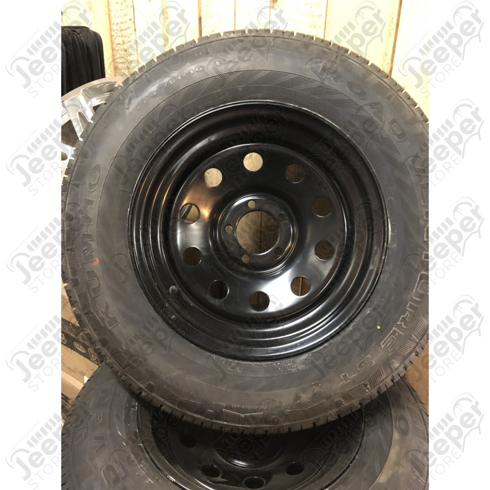 Lot de 5 roues complètes neuves (prêtes à monter) pneus Kumho Road Venture 225/75R16 et jantes Modular noire 5x114.3 - 8x16