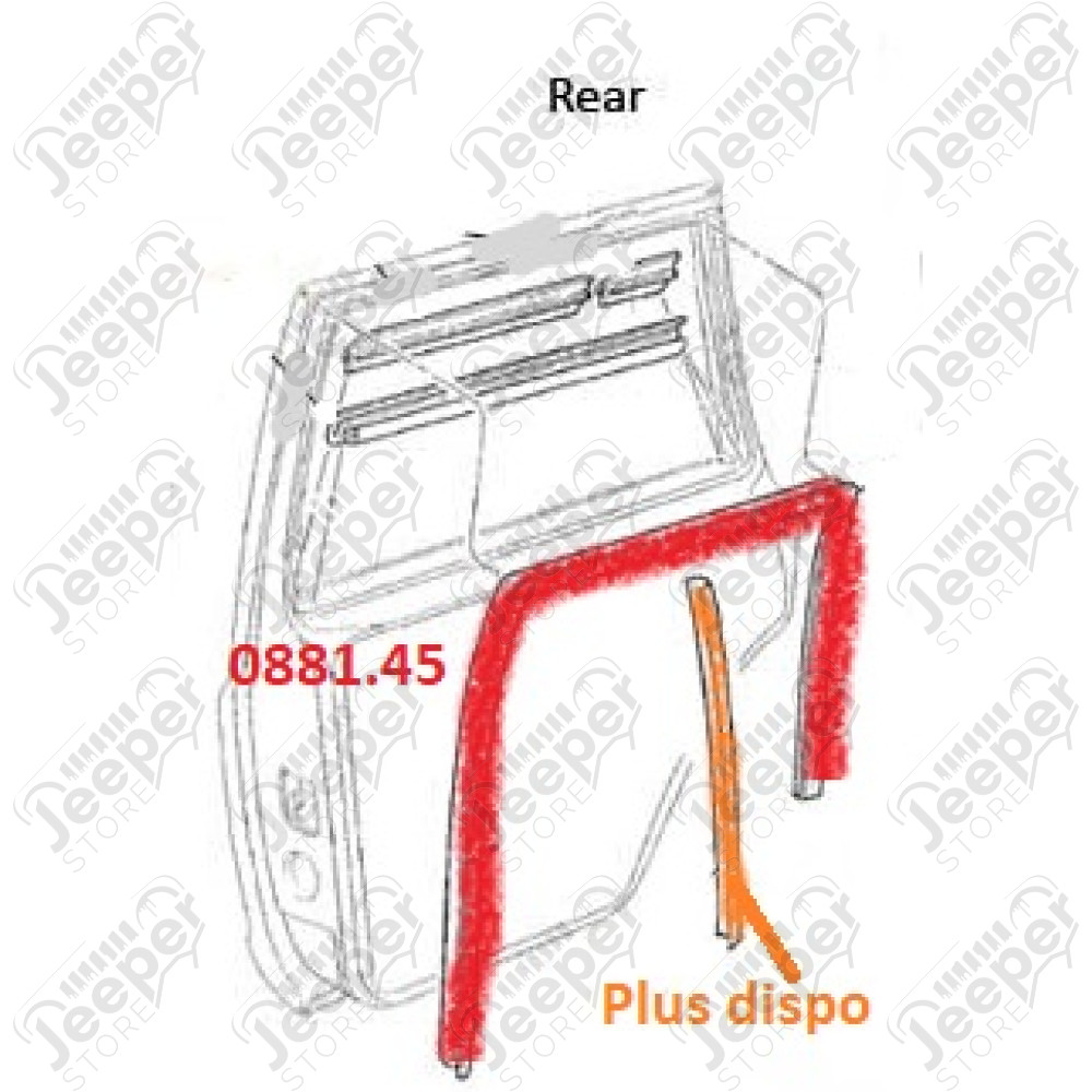 Joint de contour de vitre arrière gauche Jeep Cherokee XJ (4 portes) 