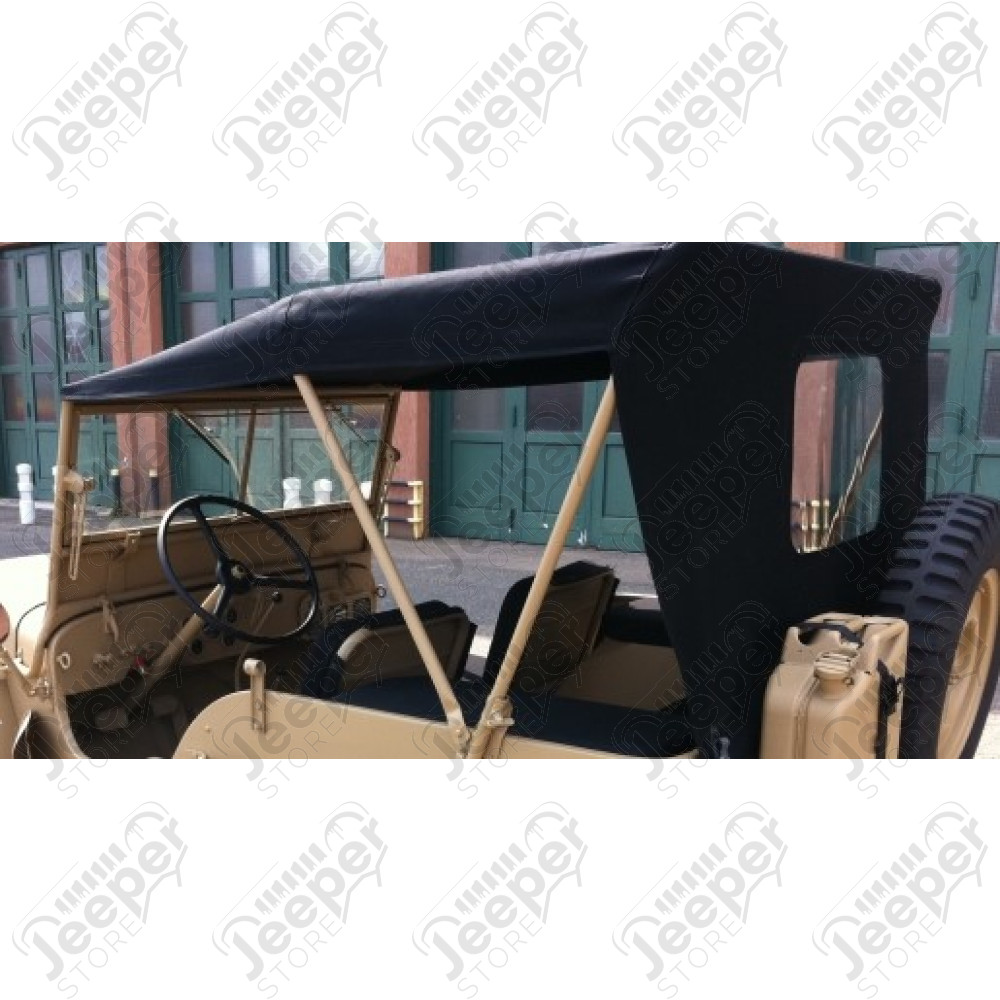 Capote été toile noire traitée avec fenêtre arrière en mika ouverture 50x34cm Jeep Willys MB, GPW, M201, CJ2A, CJ3A