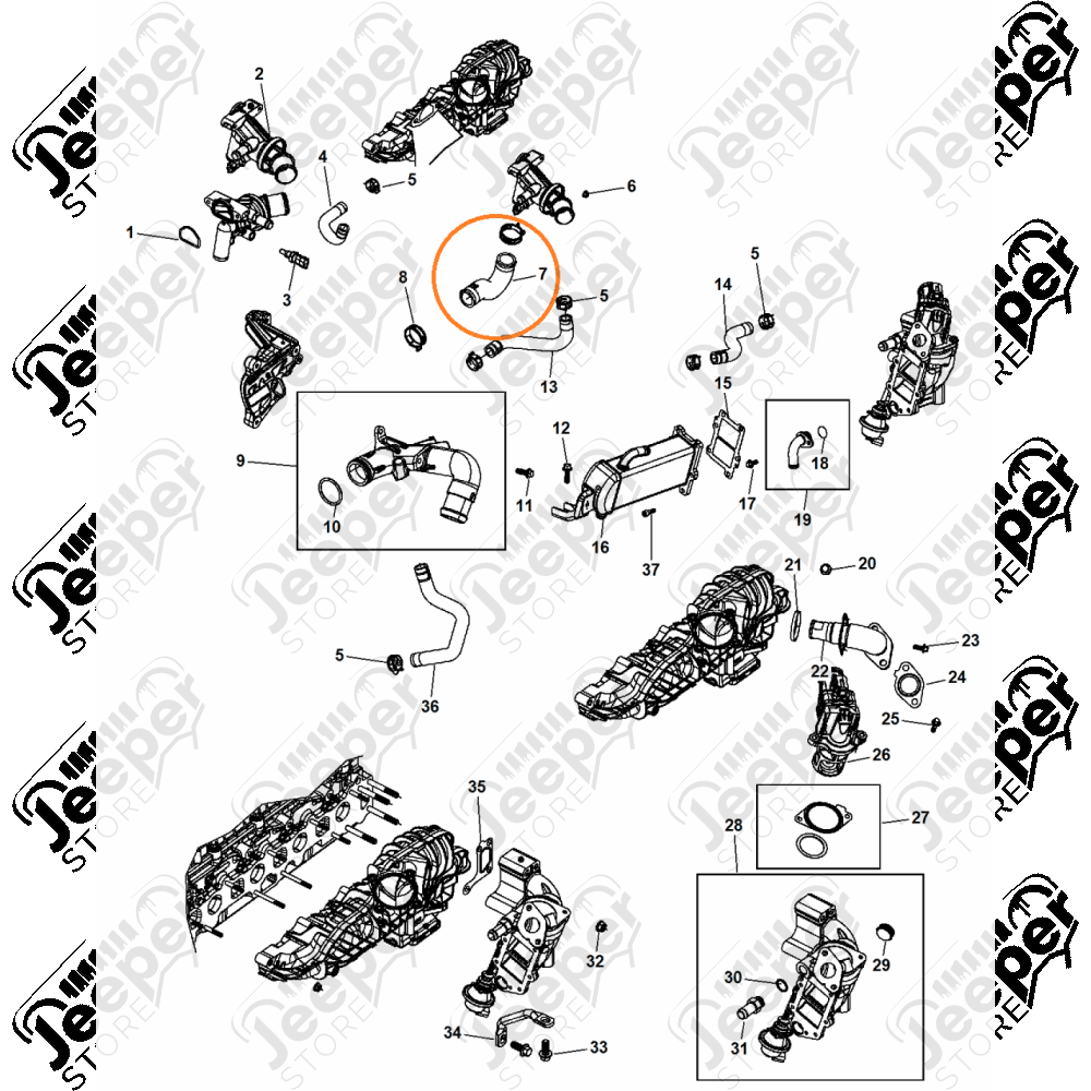 K68027513AA Durite eau Jeep Wrangler JK et Cherokee Liberty KK