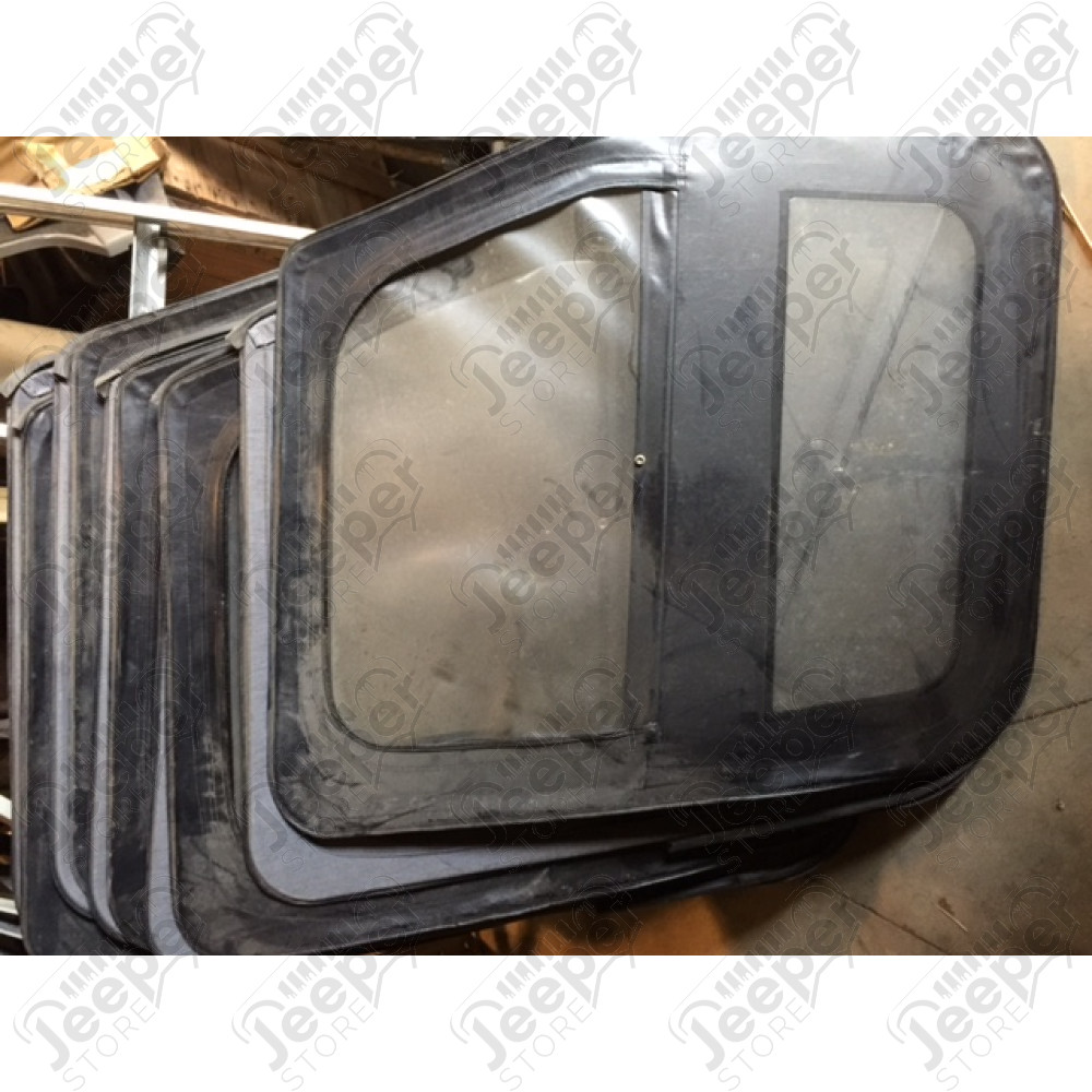 Occasion: Kit de 2 portes en toiles (coin carrés) (couleur: simili cuir noir) Jeep CJ7 et Wrangler YJ (sans poignées, sans charnières).
