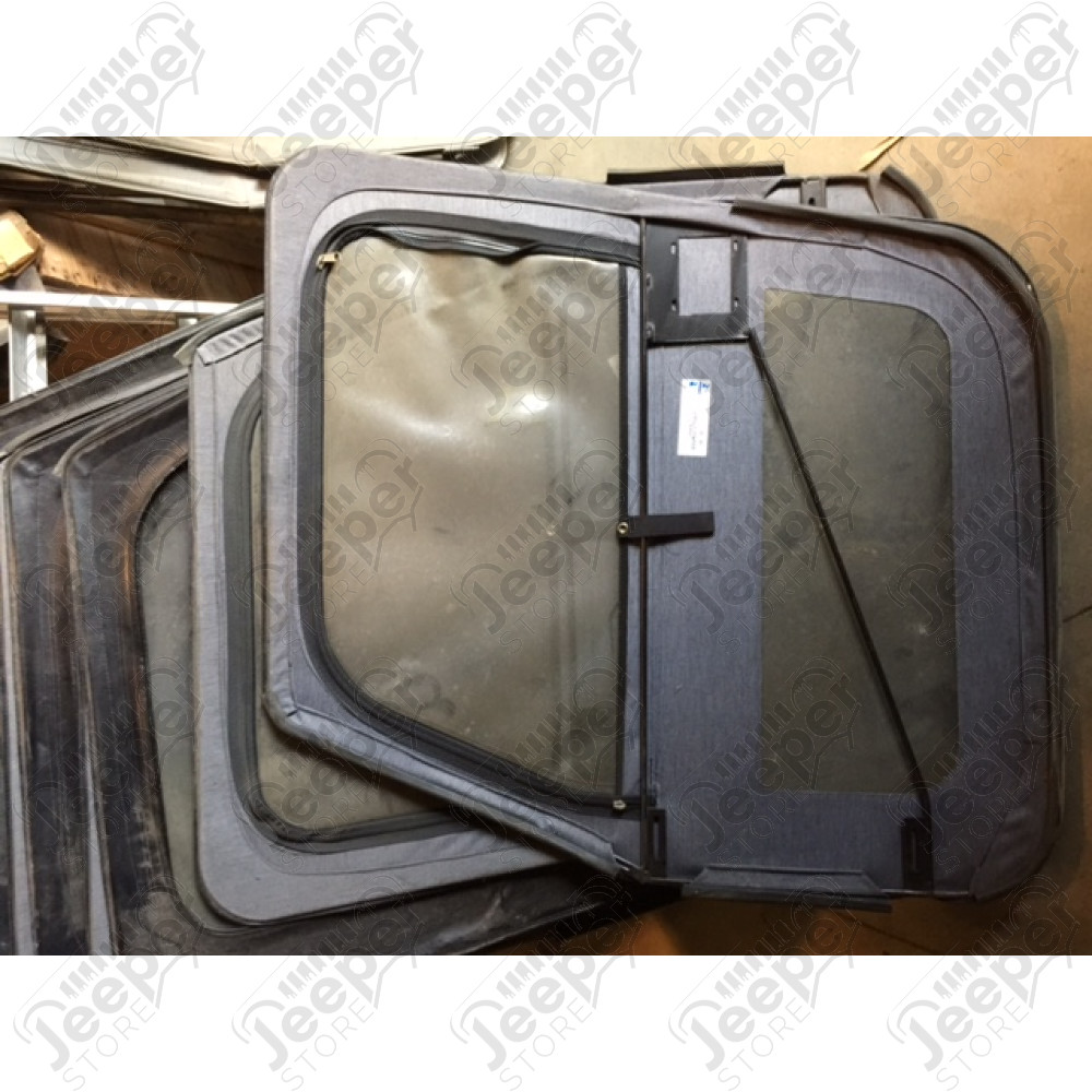 Occasion: Kit de 2 portes en toiles (coin carrés) (couleur: simili cuir noir) Jeep CJ7 et Wrangler YJ (sans poignées, sans charnières).