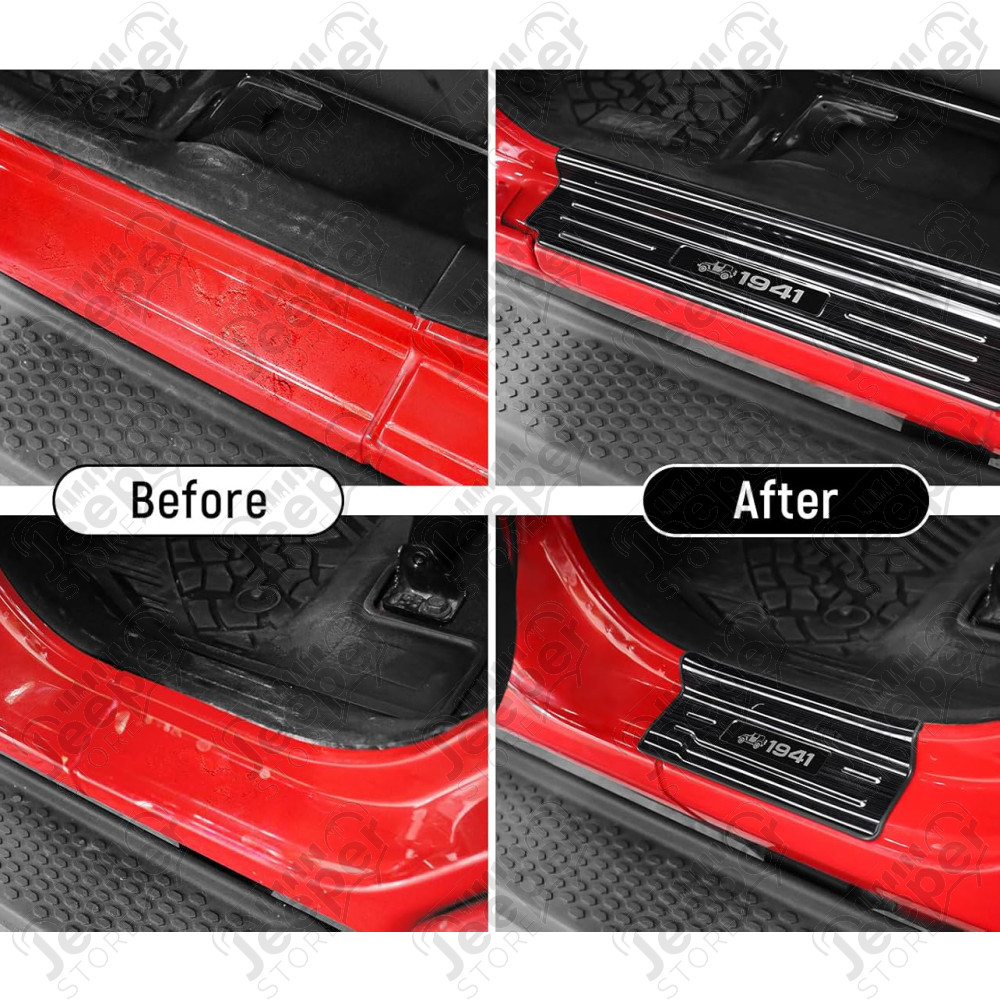 Kit de 4 protections de seuils de portes avant et arrière noirs "1941" pour Jeep Wrangler JL Unlimited (4 portes)