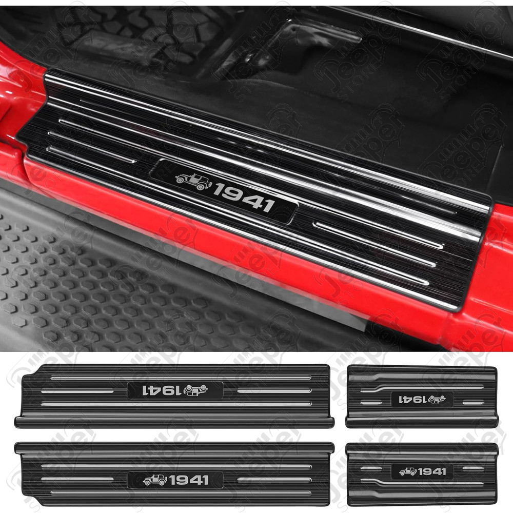 Kit de 4 protections de seuils de portes avant et arrière noirs "1941" pour Jeep Wrangler JL Unlimited (4 portes)