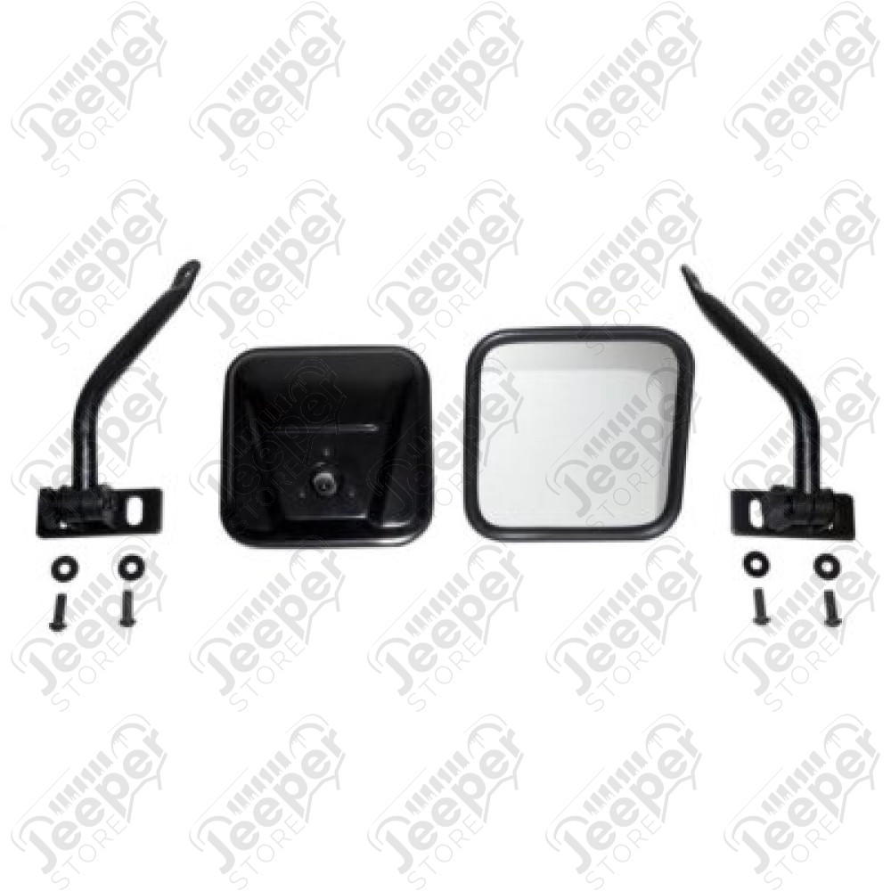 Kit de rétroviseurs noirs (format carré) avec fixation sur baie de pare brise pour Jeep CJ7, Wrangler YJ, TJ, JK