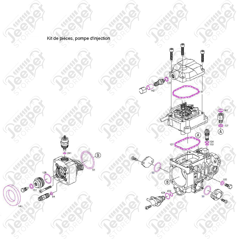 Kit pochette de joints pour pompe à injection Bosch VP36 pour 3.1L TD VM Jeep Grand Cherokee WJ, WG - 0929.66 / 2467010003 / 2 467 010 003 / ENT200004 / 272035 / 27-2035 / 83.1260 / 112981 / 112 981
