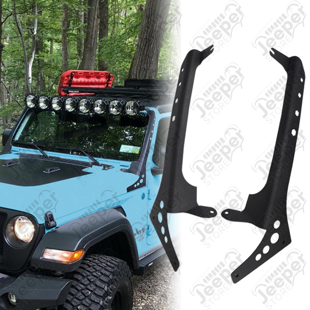 Fixations pour rampe LED 52'' sur baie de pare brise Jeep Wrangler JL