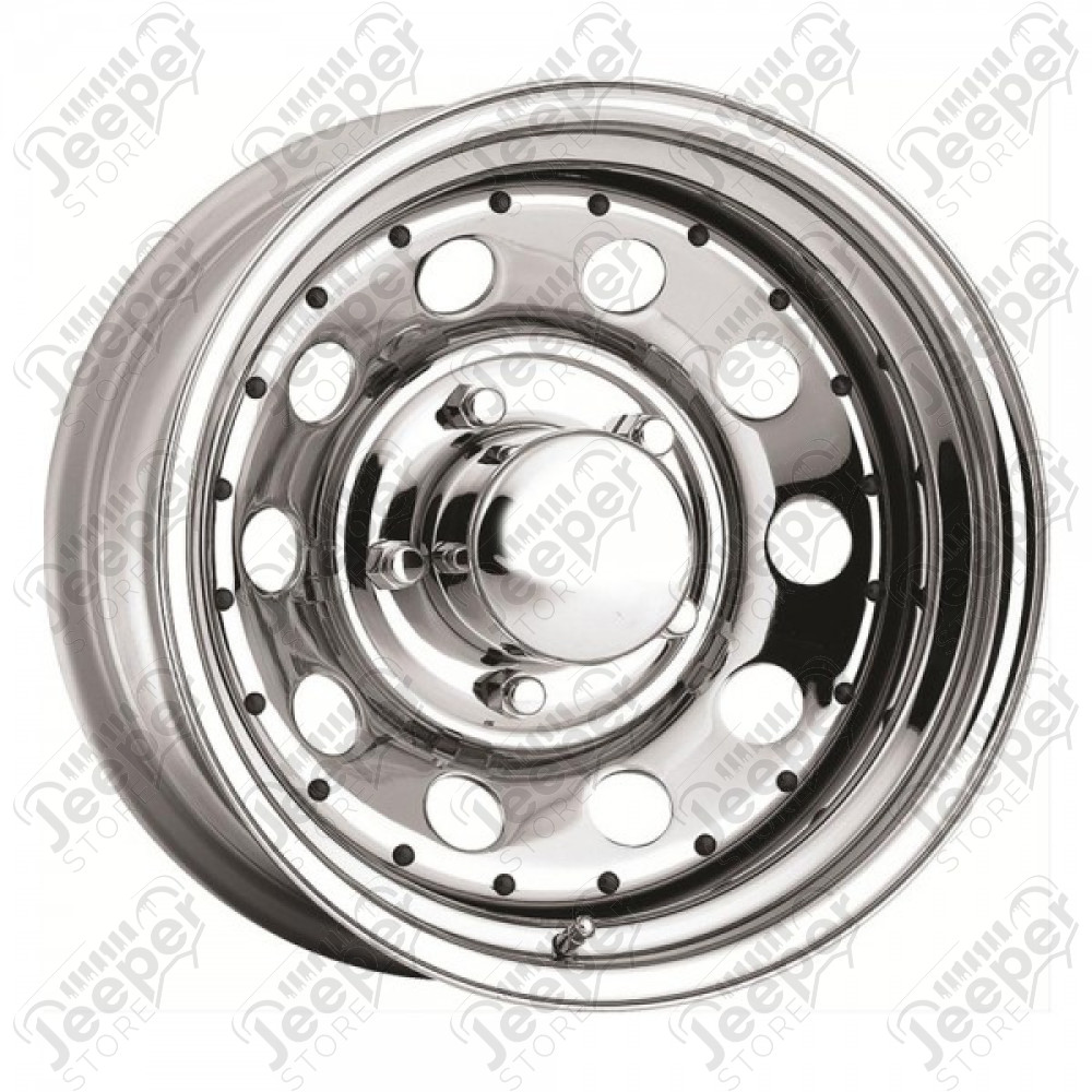 Jante acier Modular Chromé 8x15 / 5x139.7 / ET: -25 pour Jeep Willys, CJ3, CJ5, CJ6, CJ7, CJ8, Wagoneer SJ, ... - 1451.20 / 1413.05 / 97-5855 / 405CH / RA405CH - Jante acier 15 pouces