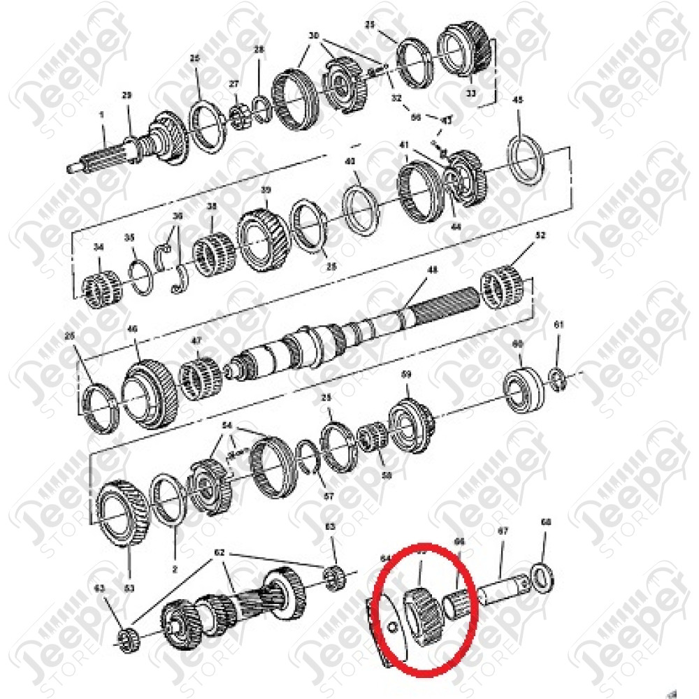 Pignon inverseur pour boite à vitesses NV2550 Jeep Wrangler TJ et Cherokee Liberty KJ