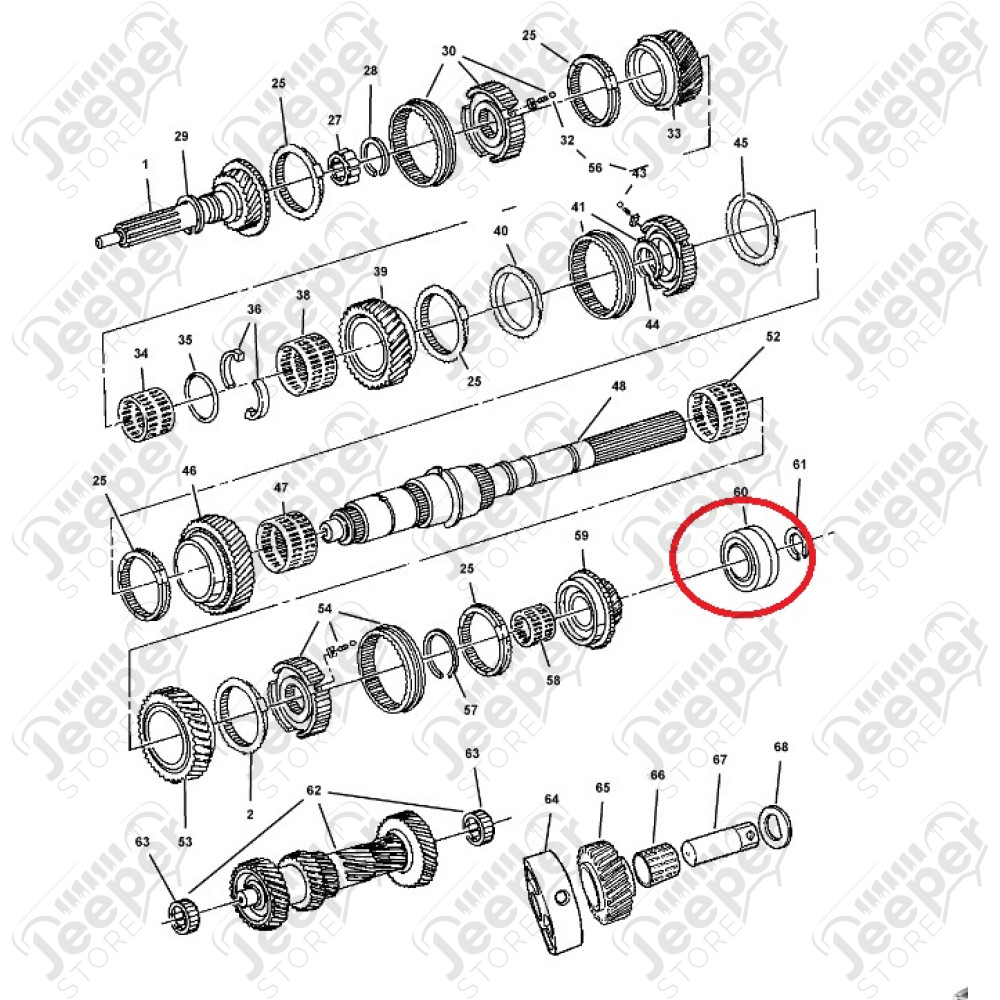 Palier (roulement) pour arbre secondaire pour boite à vitesses NV2550 Jeep Wrangler TJ et Cherokee Liberty KJ