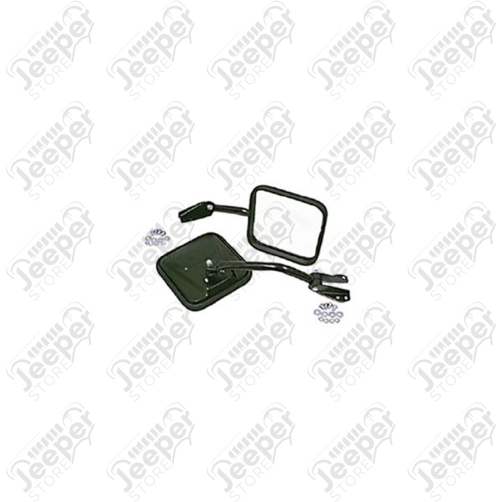 Door Mirror Kit, Convex Glass, Black; 55-86 Jeep CJ