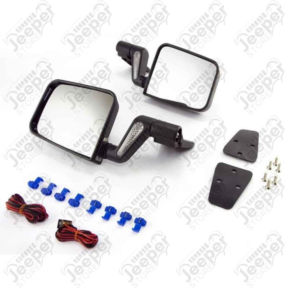 Door Mirror Kit, Heated, Black; 87-02 Jeep Wrangler YJ/TJ