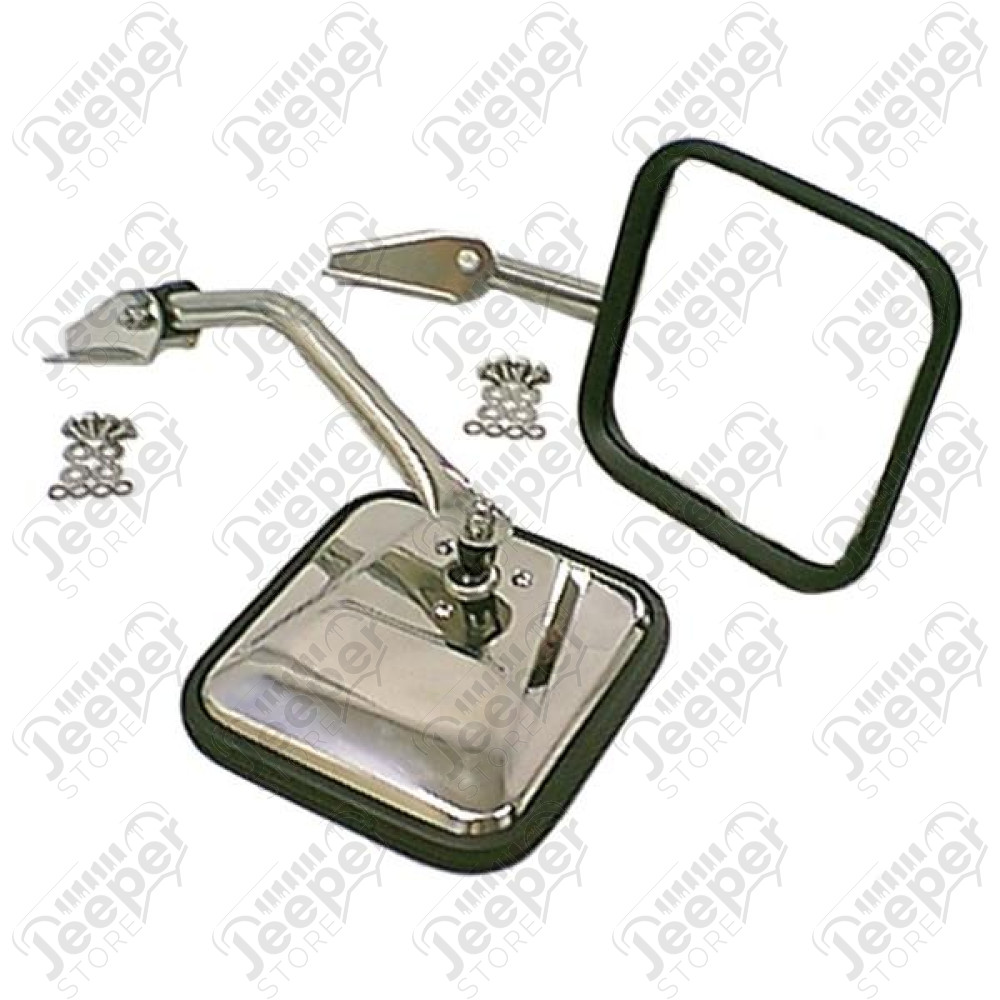 Door Mirror Kit, Convex Glass, Stainless Steel; 55-86 Jeep CJ