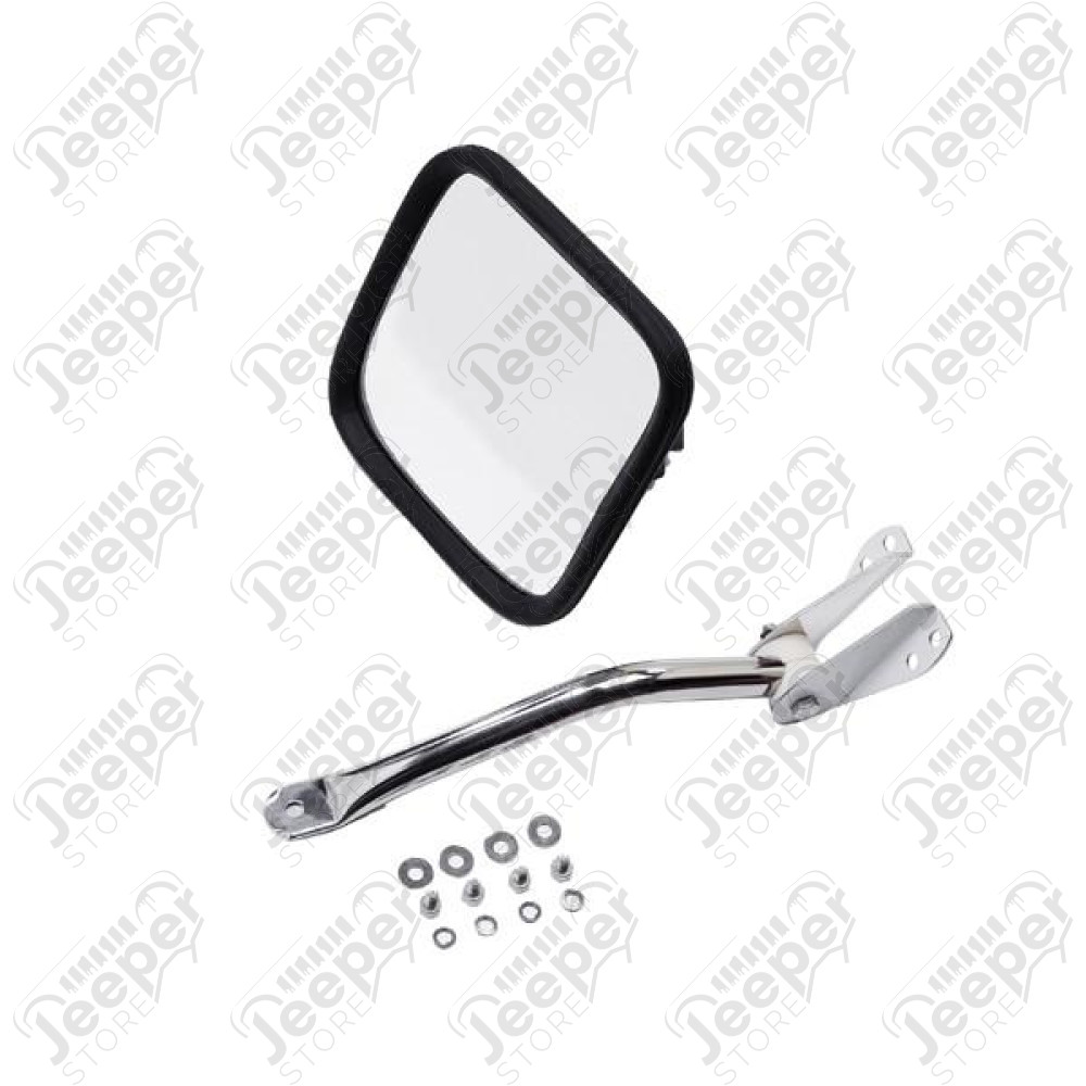 Door Mirror Kit, Left, Head/Arm, Stainless Steel; 55-86 Jeep CJ