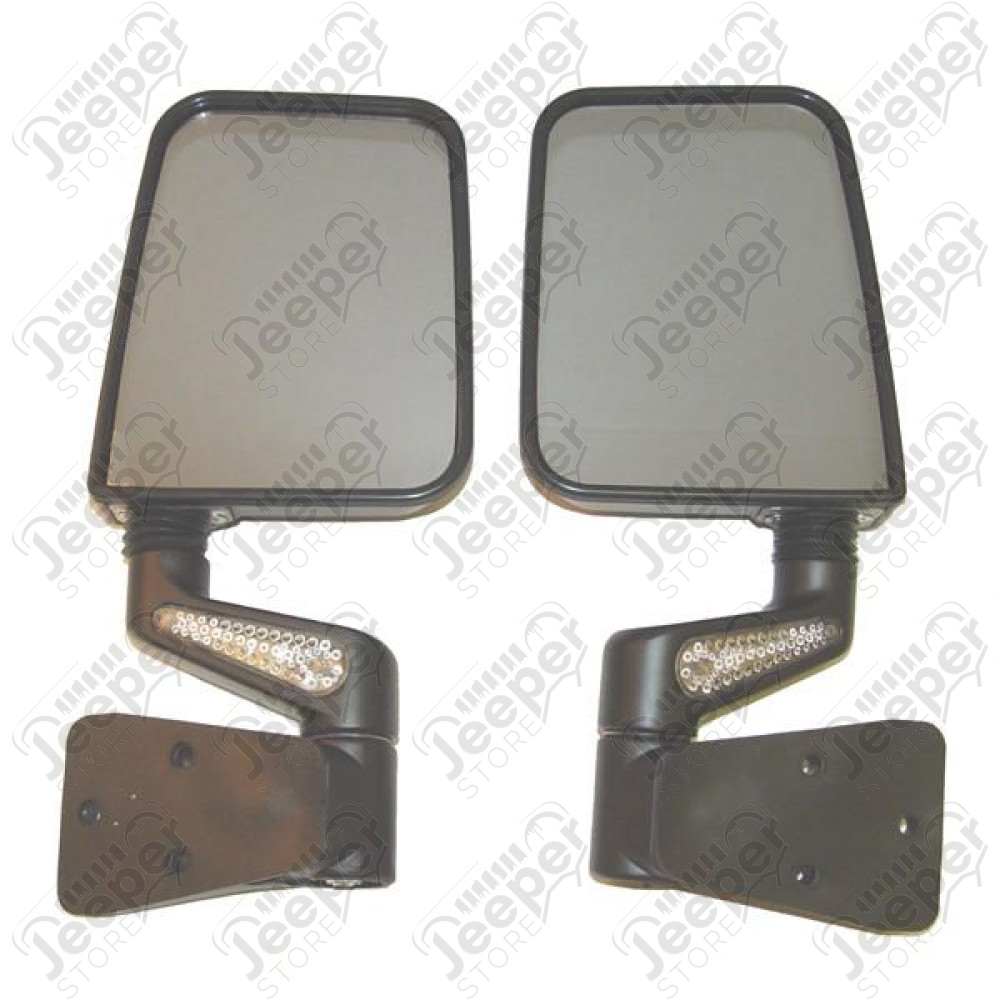 Door Mirror Kit, LED Turn Signals, Heated, Black; 87-02 Wrangler YJ/TJ