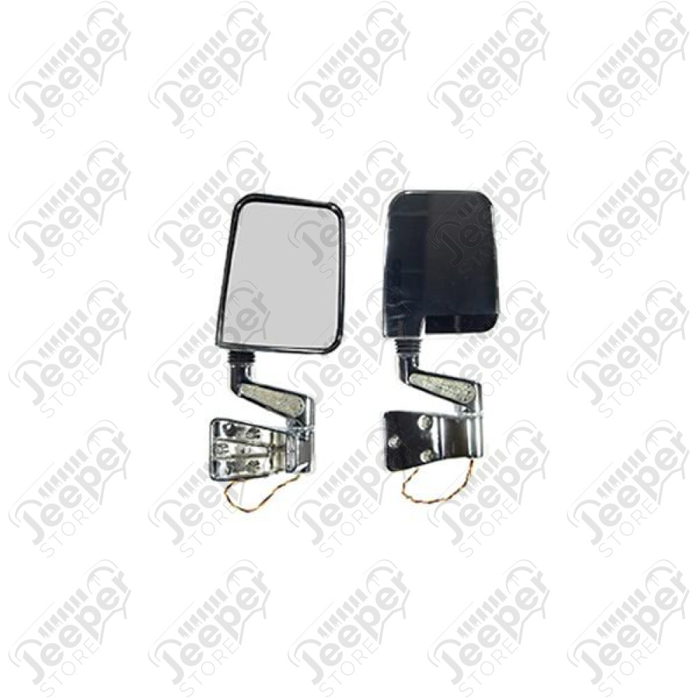 Door Mirror Kit, LED Turn Signals, Chrome; 87-02 Jeep Wrangler