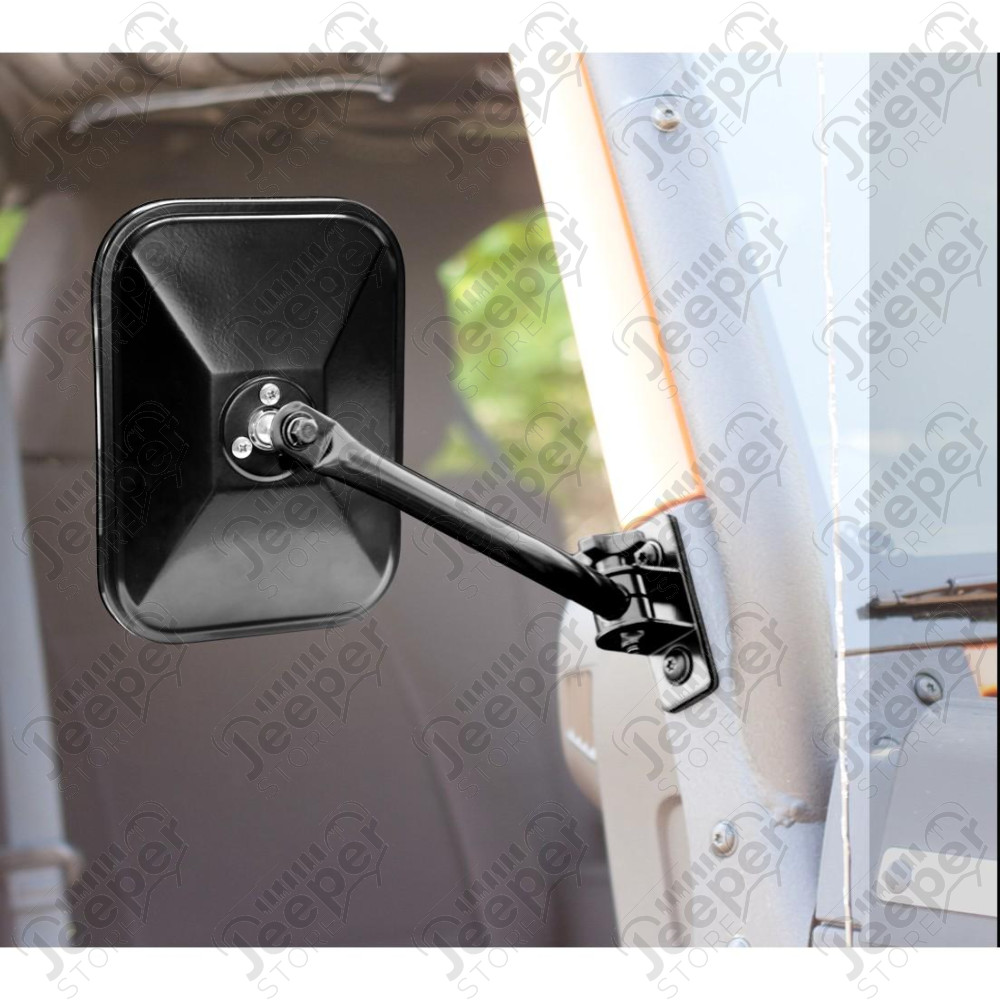 Quick Release Mirror, Rectangular, Black; 97-18 Jeep Wrangler