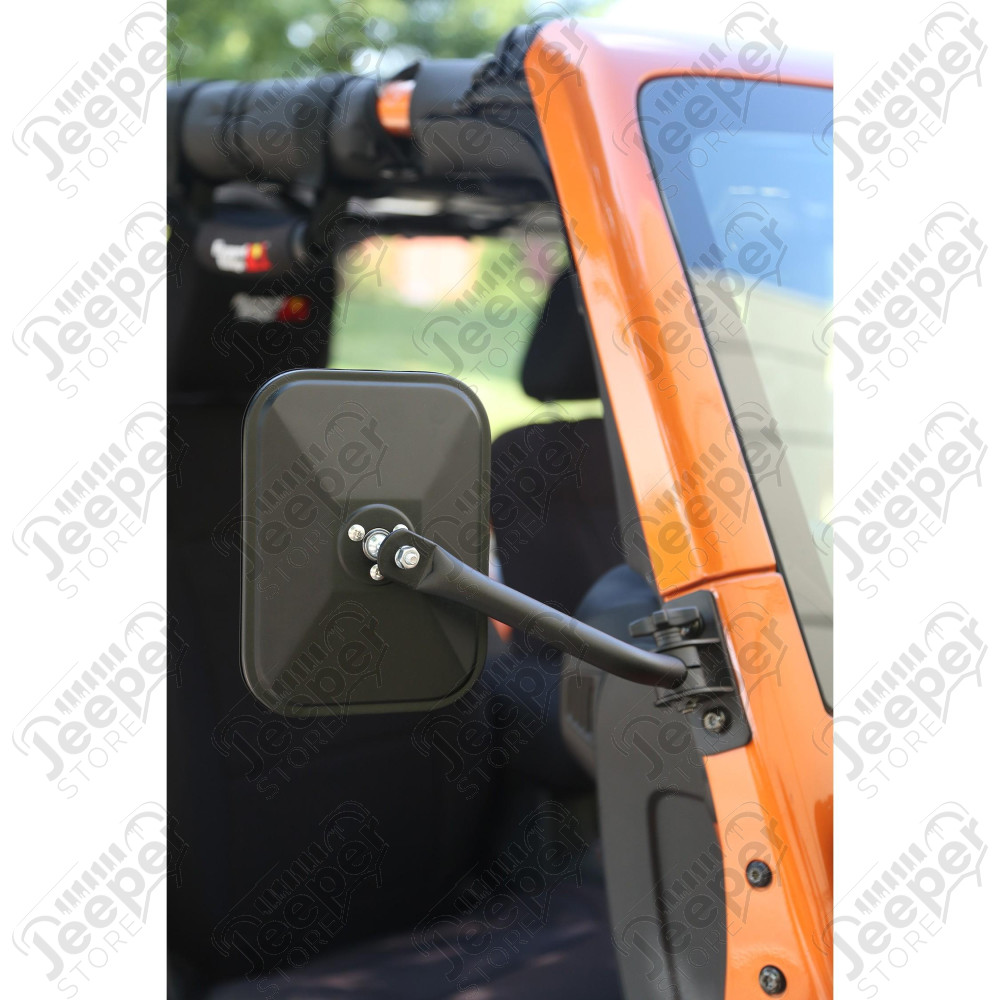 Quick Release Mirror, Rectangular, Textured Black; 97-18 Jeep Wrangler