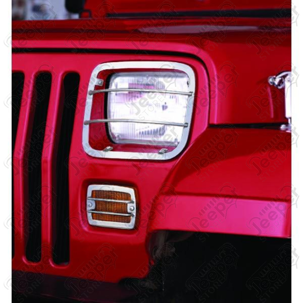 Euro Guard Kit, Headlight/Turn Signal, Stainless Steel; 87-95 Wrangler