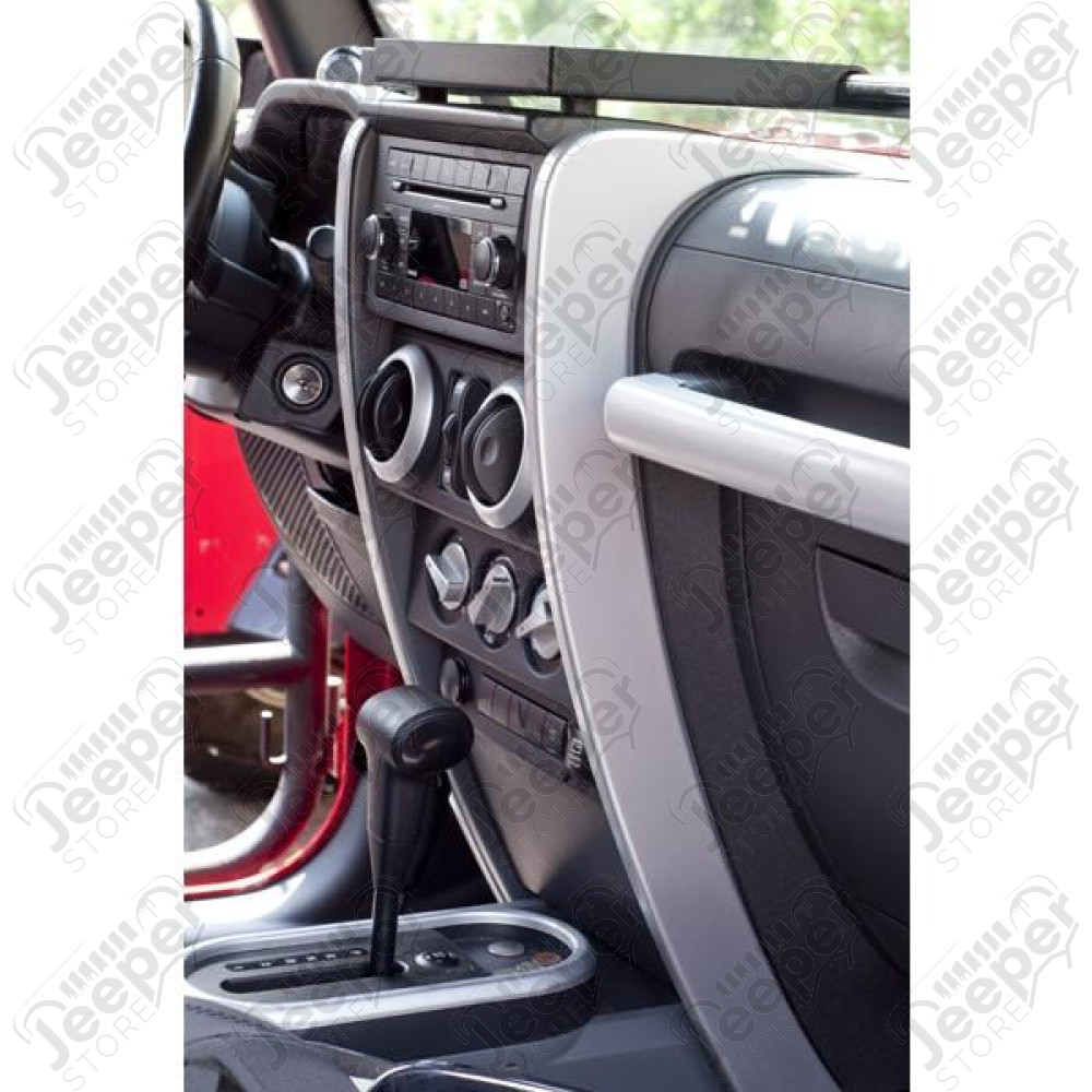 Dashboard Accents, Center, Brushed Silver; 07-10 Jeep Wrangler JK