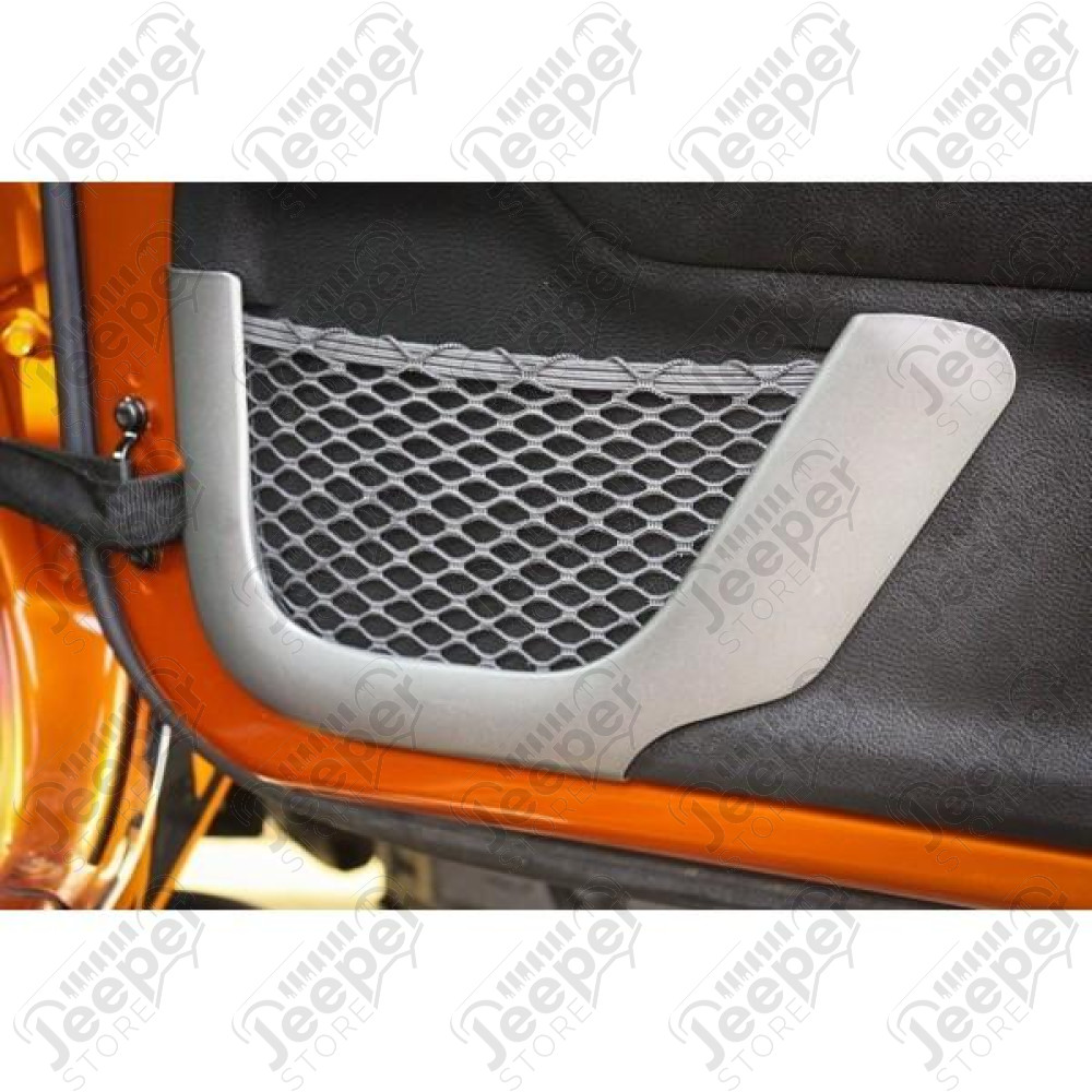 Door Net Trim, Front Row, Brushed Silver; 11-18 Jeep Wrangler JK