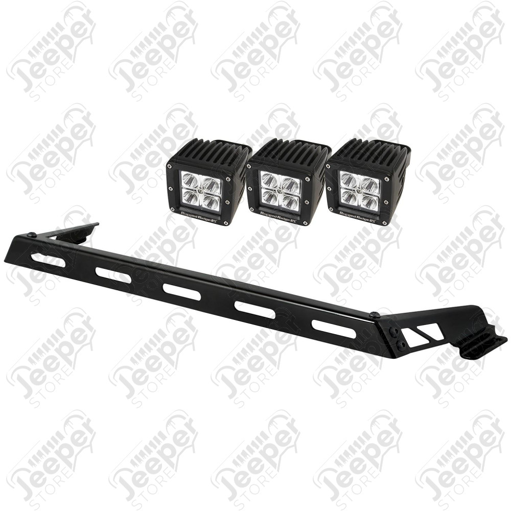 Light Bar Kit, Hood Mounted, 3 Square; 07-18 Jeep Wrangler JK