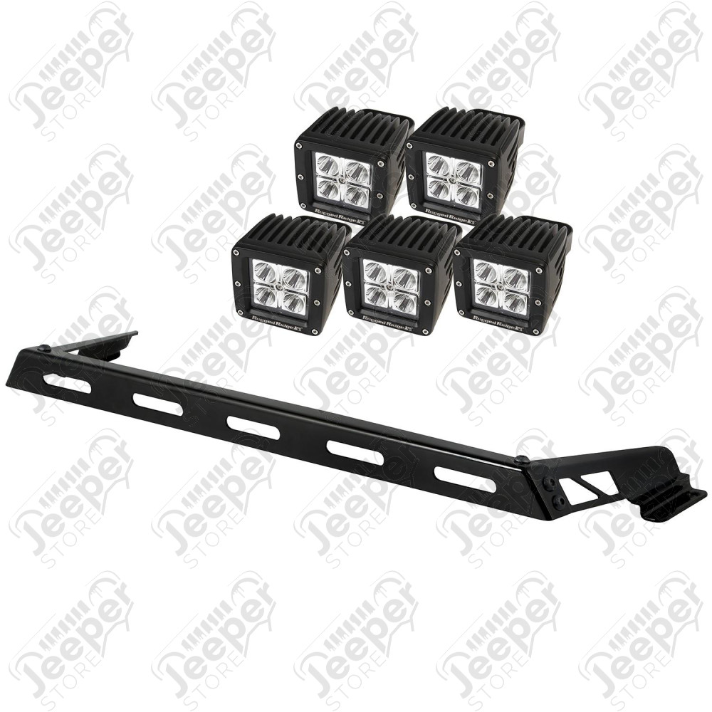 Light Bar Kit, Hood Mounted, 5 Square; 07-18 Jeep Wrangler JK