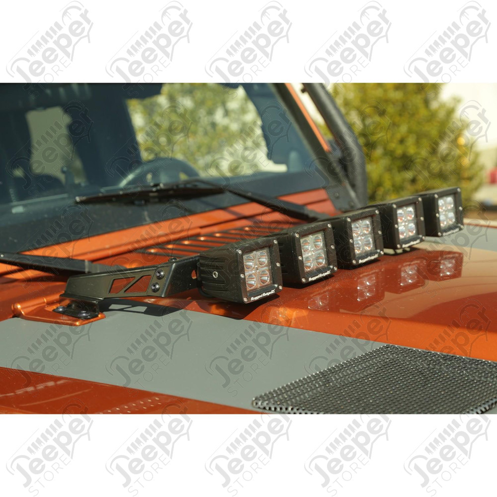 Light Bar Kit, Hood Mounted, 5 Square 07-18 Jeep Wrangler JK