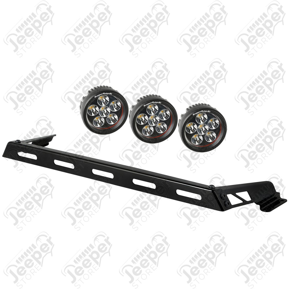 Light Bar Kit, Hood Mounted, 3 Round; 07-18 Jeep Wrangler JK