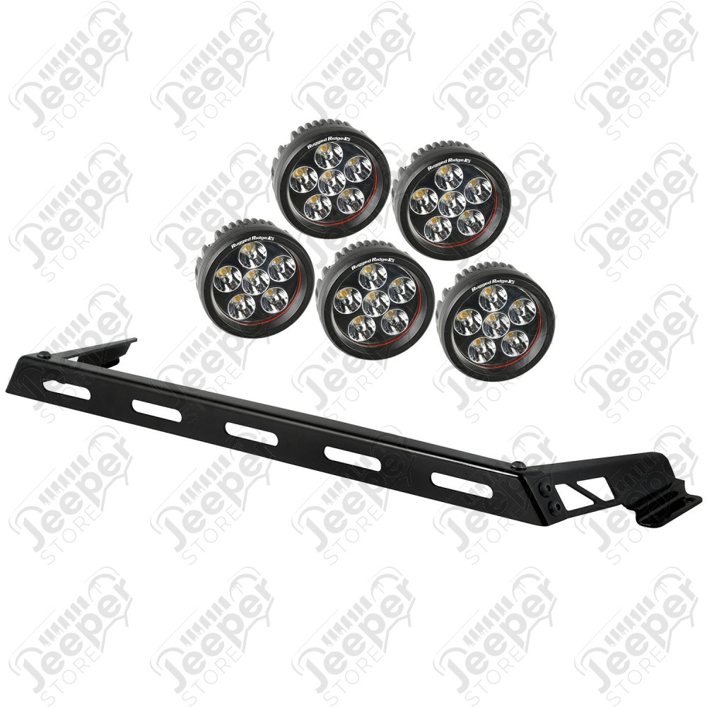 Light Bar Kit, Hood Mounted, 5 Round; 07-18 Jeep Wrangler JK