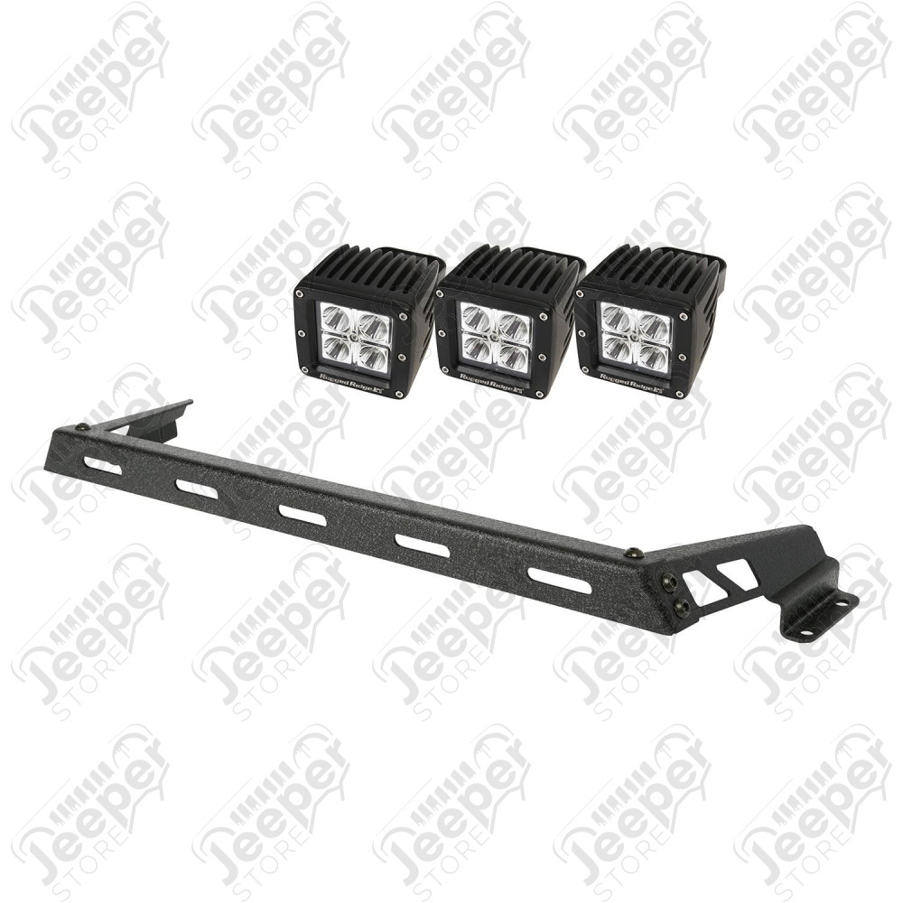 Light Bar Kit, Hood Mounted, Textured Black, 3 Square; 07-18 Wrangler