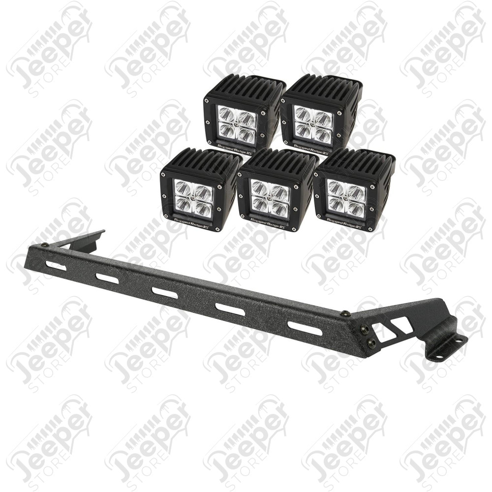 Light Bar Kit, Hood Mounted, Textured Black, 5 Square; 07-18 Wrangler