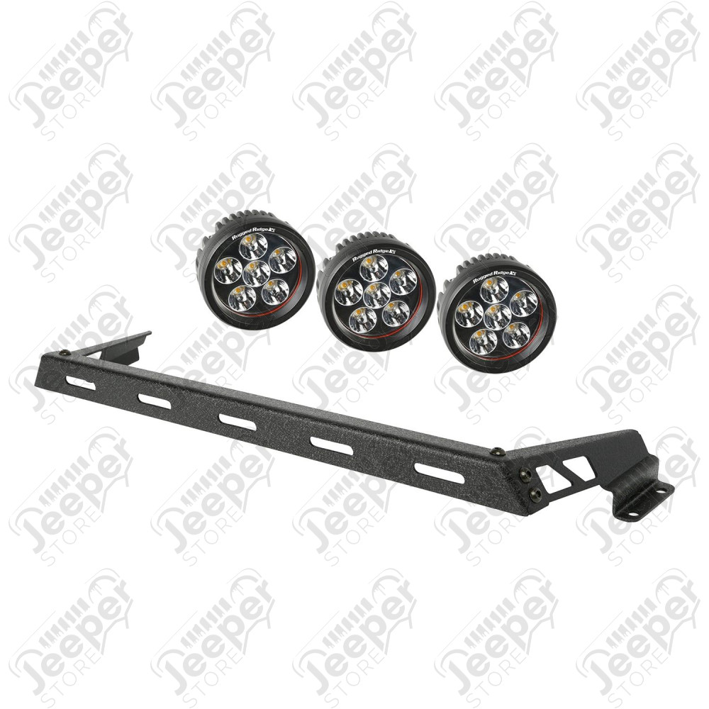 Light Bar Kit, Hood Mounted, Textured Black, 3 Round; 07-18 Wrangler