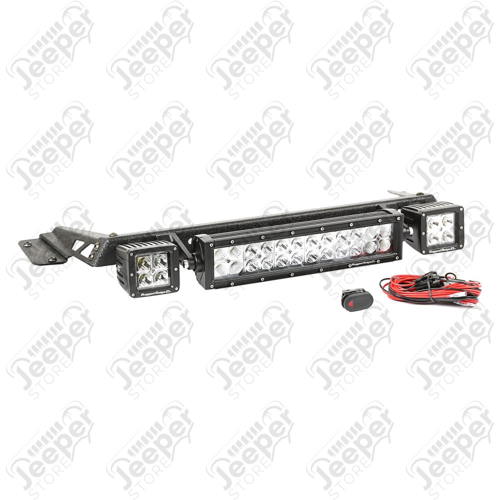 Light Bar Kit, Hood Mounted, Black, 2 Cube/13.5 Light Bar; 97-06 TJ