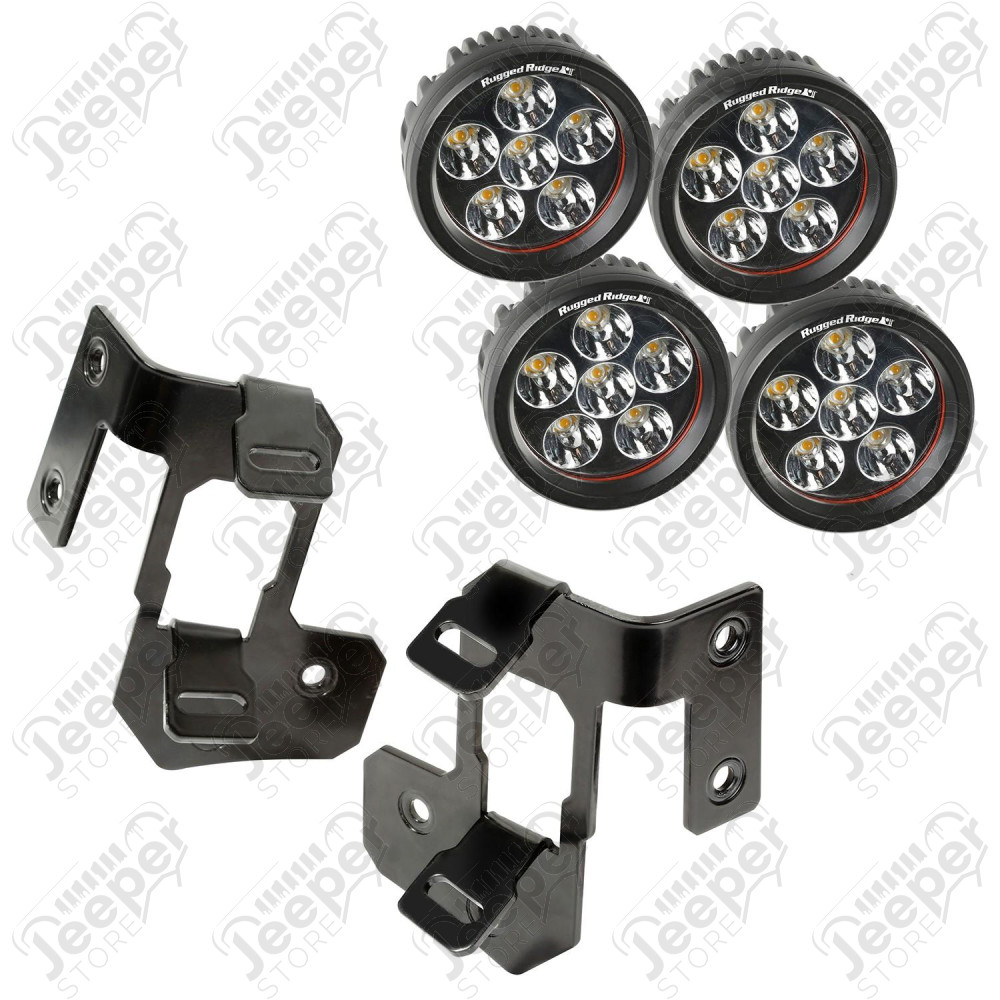 Light Mount Kit, A-Pillar, Semi-Gloss Black, Round LED; 07-18 Wrangler