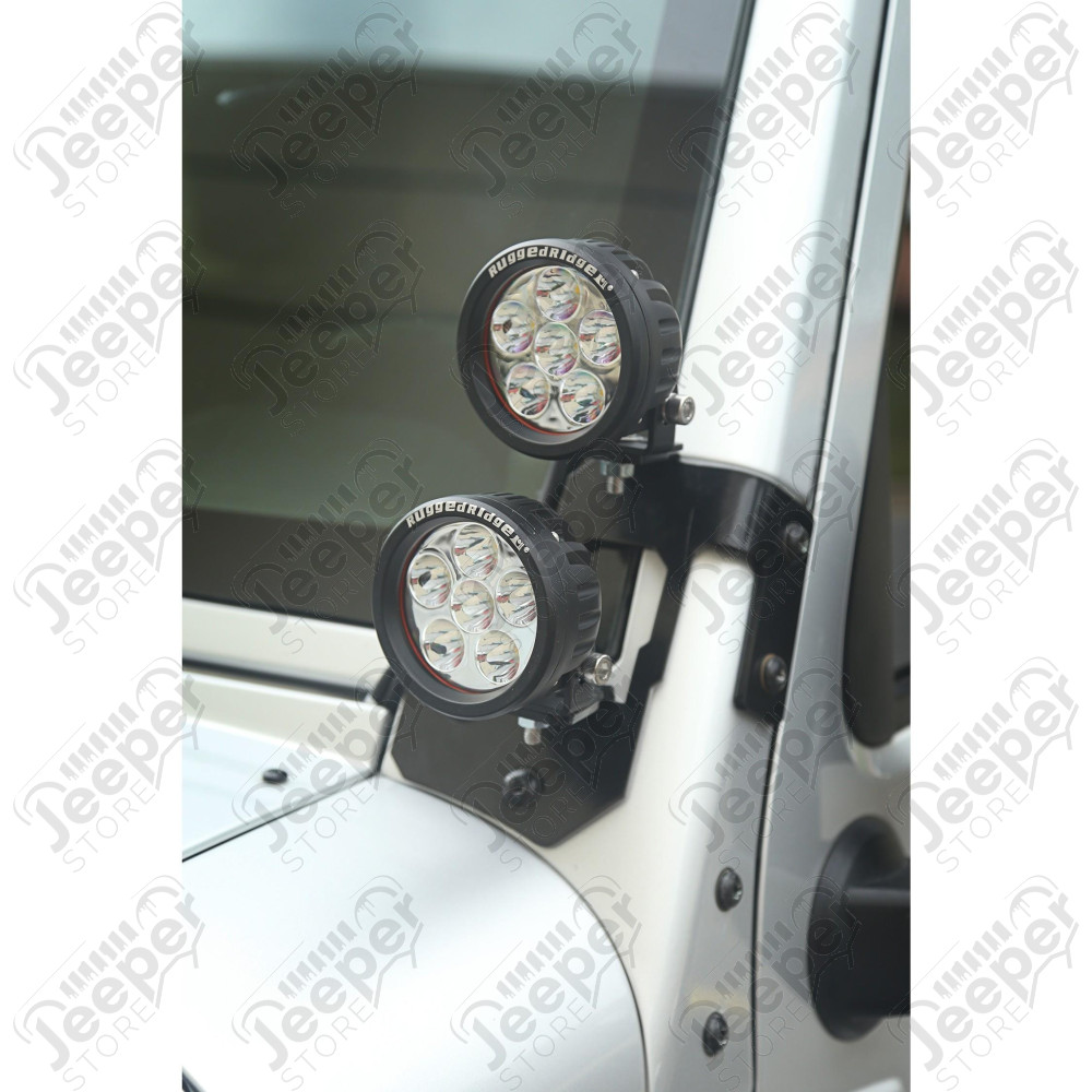 Light Mount Kit, A-Pillar, Semi-Gloss Black, Round LED 07-18 Wrangler